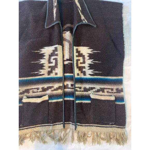 Vintage Native American Chimayo Wool Shawl Poncho Vest Southwestern Thunderbird - Picture 4 of 11